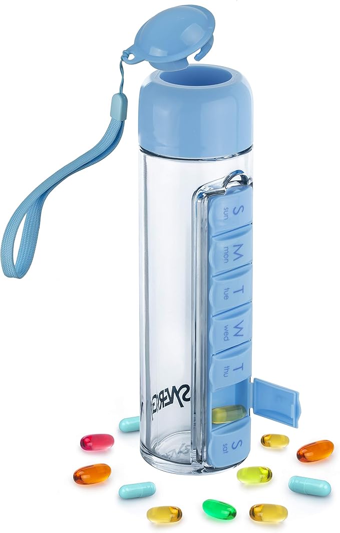 Portable 400ml Water Bottle with Built-in Weekly Pill Organizer – Perfect for Sports, Office & Travel
