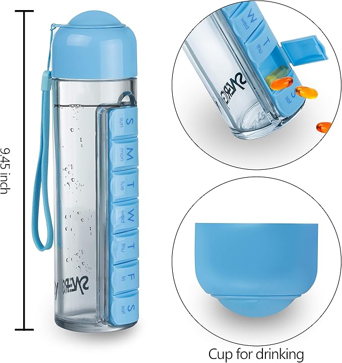 Portable 400ml Water Bottle with Built-in Weekly Pill Organizer – Perfect for Sports, Office & Travel