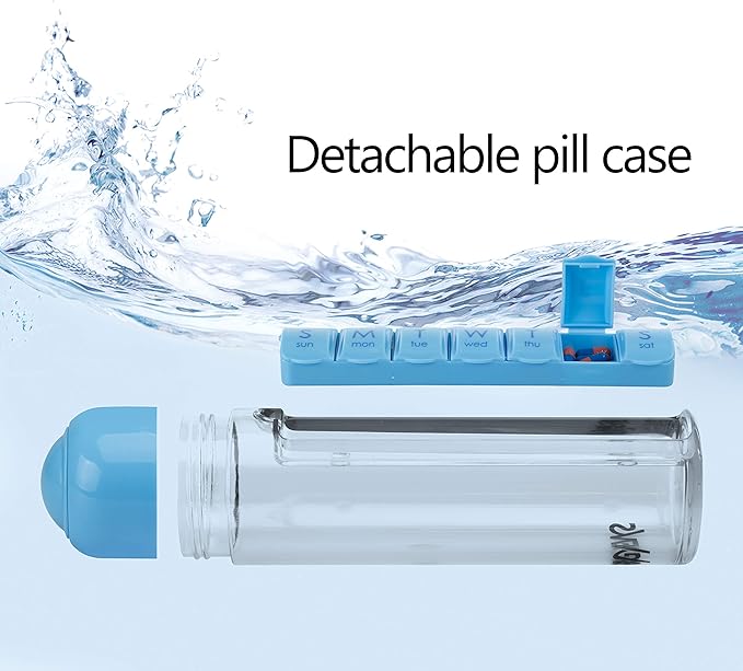 Portable 400ml Water Bottle with Built-in Weekly Pill Organizer – Perfect for Sports, Office & Travel