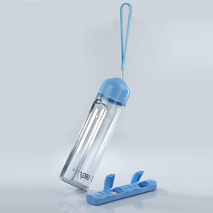 Portable 400ml Water Bottle with Built-in Weekly Pill Organizer – Perfect for Sports, Office & Travel
