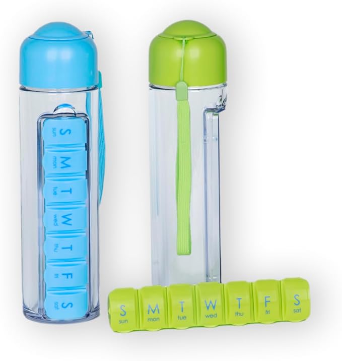 Portable 400ml Water Bottle with Built-in Weekly Pill Organizer – Perfect for Sports, Office & Travel