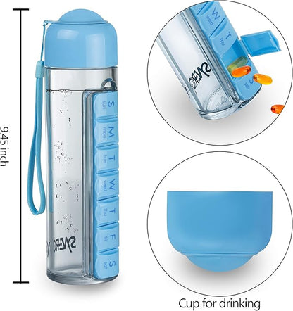 Portable 400ml Water Bottle with Built-in Weekly Pill Organizer – Perfect for Sports, Office & Travel